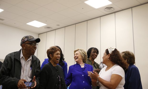  Hillary Clinton at the community center in Compton whe-re she made her remarks. Photograph: John Locher/AP
