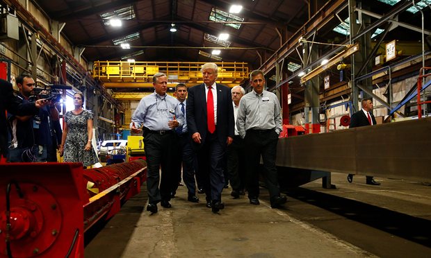 Donald Trump visits McLanahan Corporation headquarters in Hollidaysburg, Pennsylvania. Photograph: Eric Thayer/Reuters