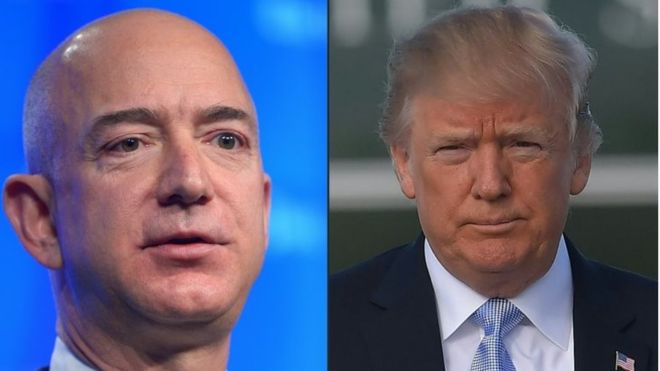 AFP / President Trump (right) accuses Amazon, owned by Jeff Bezos, of not paying enough for deliveries