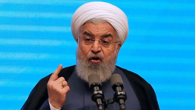 Image copyrightAFP Image caption Hassan Rouhani has warned of "severe consequences" if the US reimposes sanctions