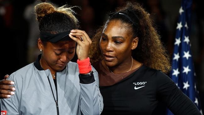 Naomi Osaka has revealed Serena Williams’ comforting words to her at the tense ceremony. Picture: Julian Finney/Getty Images/AFPSource:AFP