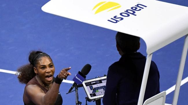 Serena Williams lashes out at Carlos Ramos during the final of the US Open. Picture: Danielle Parhizkaran/USA Today SportsSource:Supplied