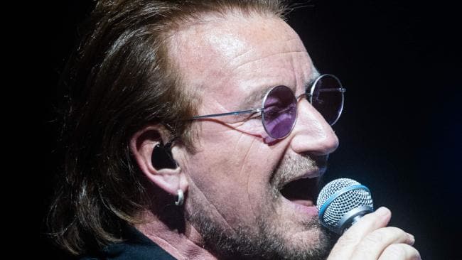 Irish lead singer of rock band U2, Bono performs in Berlin, on August 31, 2018. He lost his voice and left the stage tonight. Picture: Paul Zinken/AFPSource:AFP