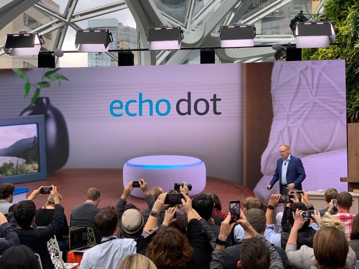Amazon unveils a new version of the Echo Dot at an event on Sept. 20, 2018. Todd Haselton | CNBC