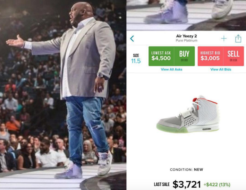 PreachersNSneakers is an Instagram account calling out celebrity pastors who are rocking some serious footwear, including Pastor John Gray, seen here wearing a pair of Air Yeezy 2. (Photo: Instagram)