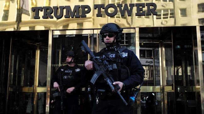 New York Police Department (NYPD) officers guard the main entrance of the Trump Tower. Picture: AFP / Jewel Samad.Source:AFP
