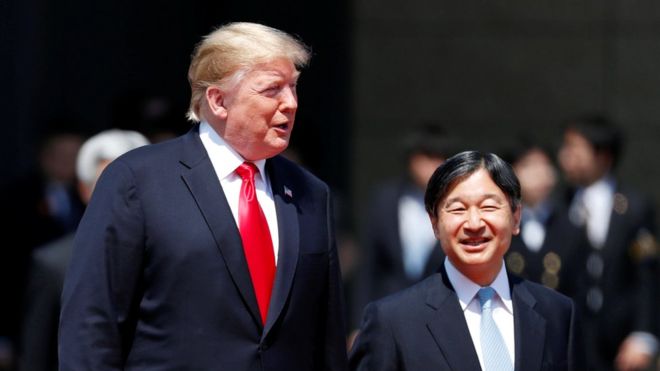 Mr Trump met Emperor Naruhito at the Imperial Palace in Tokyo