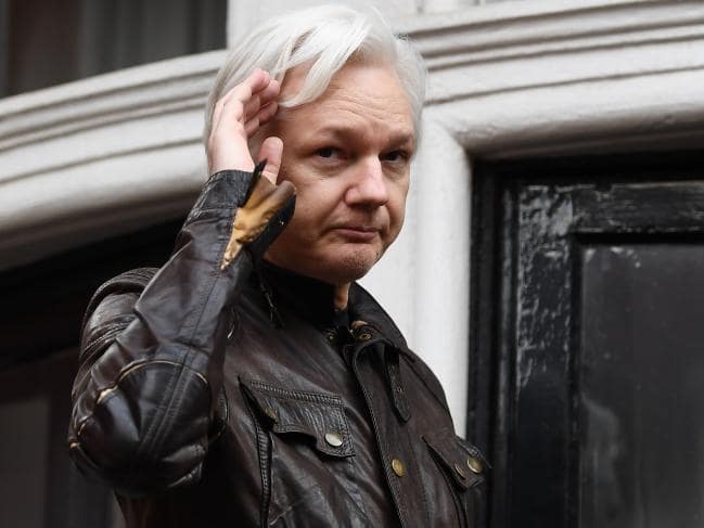 Wikileaks founder Julian Assange speaks on the balcony of the Embassy of Ecuador in 2017. Picture: AFPSource:AFP