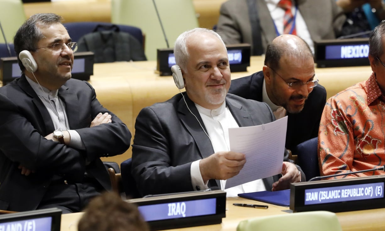 Mohammad Javad Zarif at the UN on Thursday. He said: ‘If they [the Trump administration] are putting their money where their mouth is, they are going to do it.’ Photograph: Richard Drew/AP