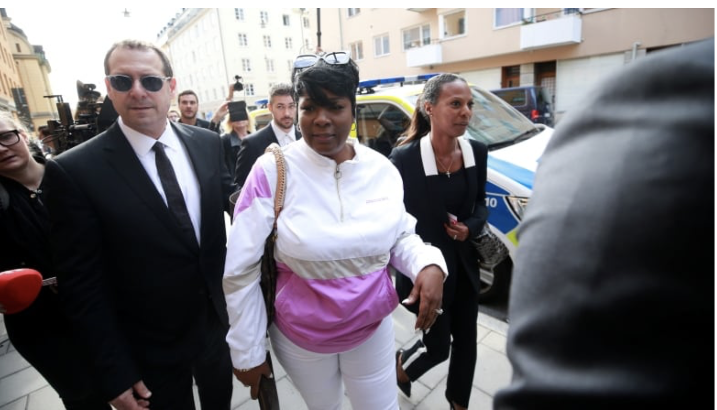 Renee Black, U.S. rapper A$AP Rocky's mother, arrives at a district court for her son's trial in Stockholm on Tuesday. (Fredrik Persson/TT News Agency via Reuters)