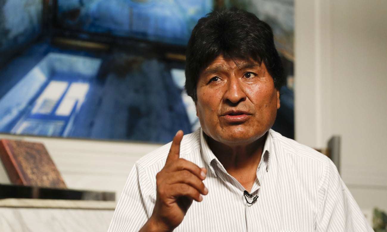The former Bolivian president Evo Morales speaks from exile in Mexico City on Thursday. Photograph: Eduardo Verdugo/AP