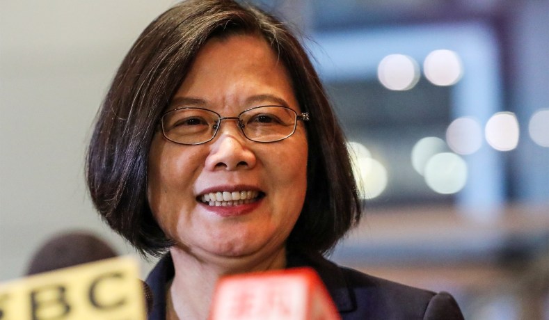 Taiwan President Tsai Ing-wen speaks at the Taipei Economic and Cultural Office in New York during a visit to the U.S., in New York City, July 11, 2019. (Jeenah Moon/Reuters)
