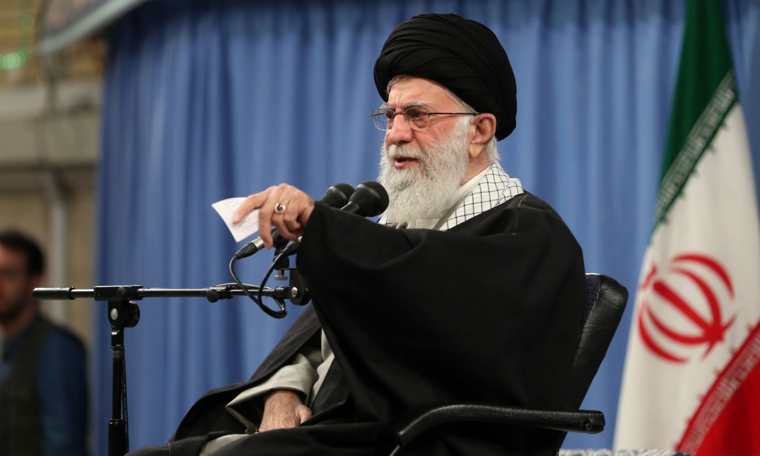 Iran’s supreme leader Ayatollah Ali Khamenei said a low turnout would benefit Donald Trump’s economic sanctions on the country. Photograph: Anadolu Agency via Getty Images