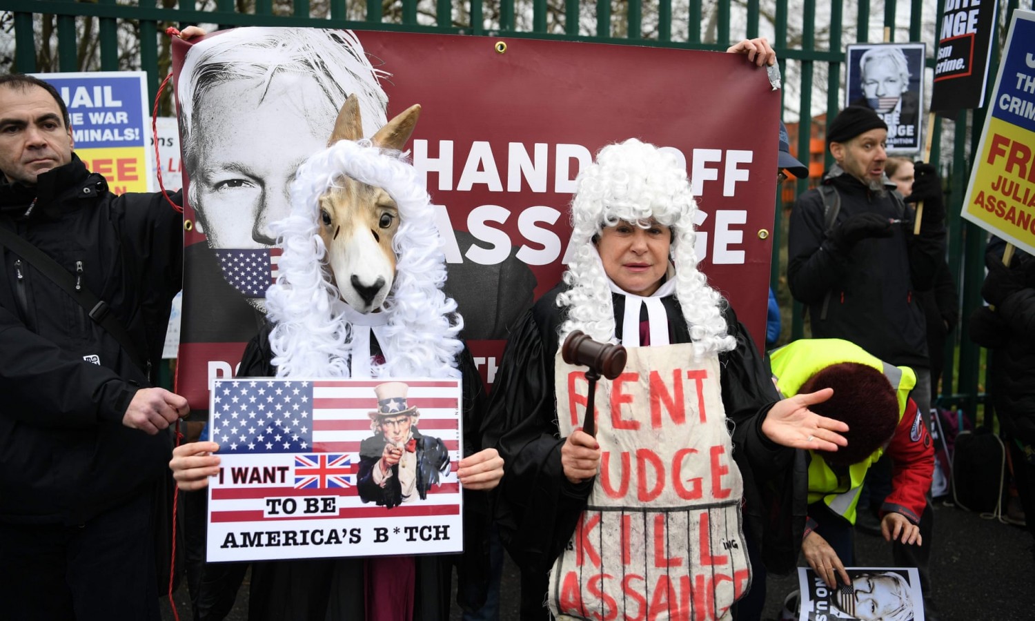  Supporters of Julian Assange call for his freedom outside court. Photograph: Daniel Leal-Olivas/AFP via Getty Images