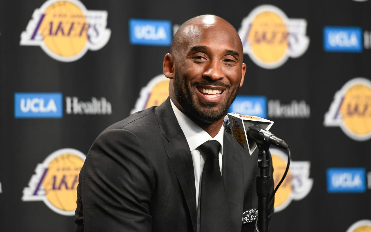 Former Laker great Kobe Bryant answers questions from the media before the Lakers game against the Golden State Warriors at Staples Center on Dec 18, ... Show more  ROBERT HANASHIRO, USA TODAY SPORT