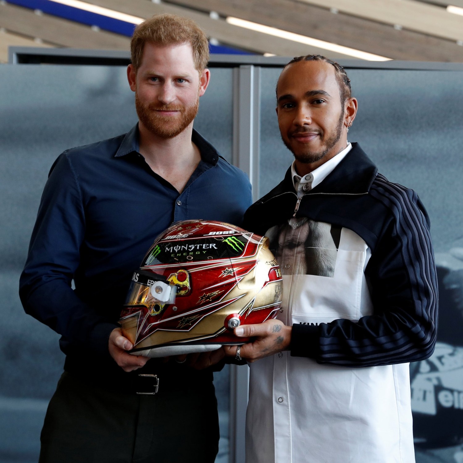  Prince Harry meets Lewis Hamilton at Silverstone on Friday. Photograph: WPA Pool/Getty Images