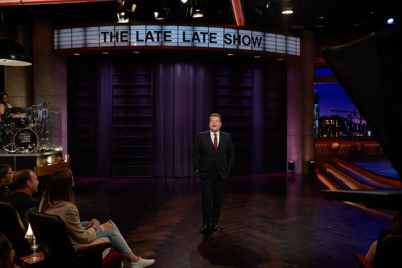 James Corden acknowledged his fifth anniversary as host of CBS' 'The Late Late Show' as the show, like its late-night colleagues, remains shut down due to the coronavirus threat. / Terence Patrick, CBS