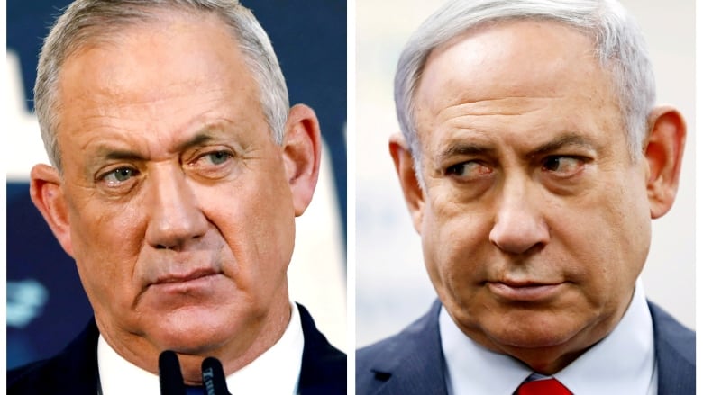 A combination picture shows Benny Gantz, leader of Blue and White party, who has been asked to try to form a government, and Benjamin Netanyahu, who faces a corruption trial. (Corinna Kern, Amir Cohen/File Photo/Reuters)