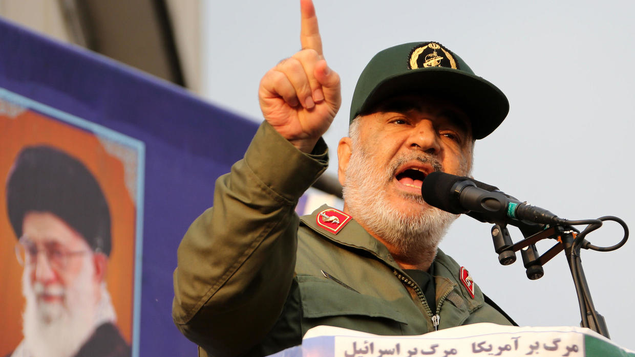 Iranian Revolutionary Guards commander Major General Hossein Salami speaks during a pro-government rally in the capital Tehran's central Enghelab Square on November 25, 2019. AFP - ATTA KENARE