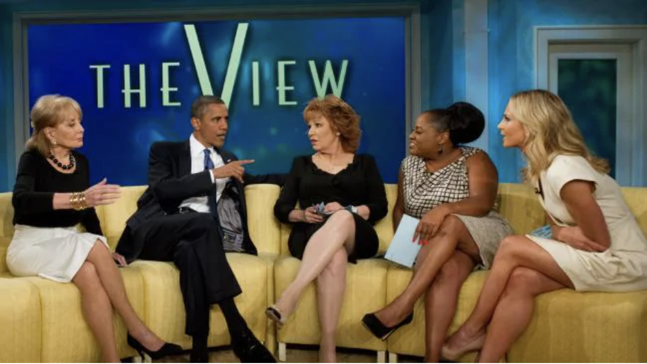 Barack Obama appears on ''The View'' in 2010 with Barbara Walters, Joy Behar, Sherri Shepherd and Elisabeth Hasselbeck.Source:AFP