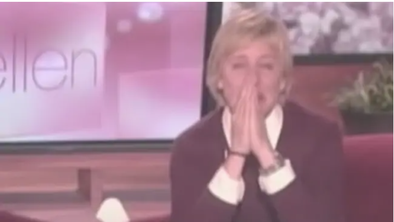 Ellen breaks down.Source:YouTube
