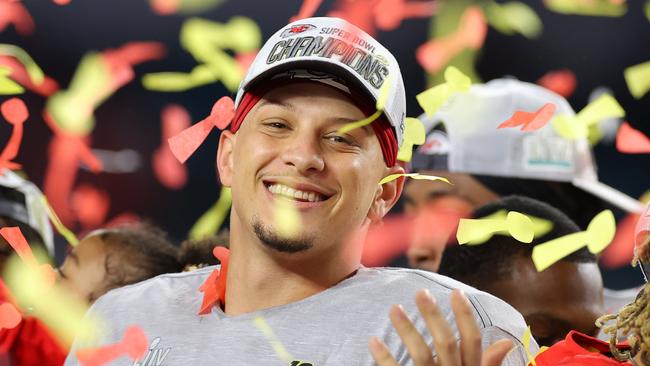 Patrick Mahomes celebrates after defeating San Francisco 31-20 in Super Bowl LIV. Picture: Kevin C. Cox/Getty ImagesSource:AFP