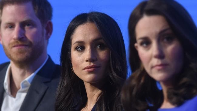 Prince Harry, Meghan Markle and Kate Middleton at the first annual Royal Foundation Forum on February 28, 2018. Picture: Eddie Mulholland – WPA Pool/Getty Images.Source:Getty Images