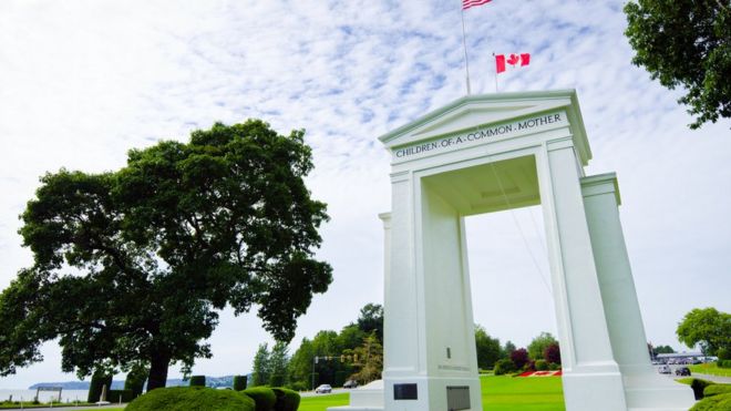 GETTY IMAGES / The Peace Arch was erected in 1921, to commemorate the Treaty of Ghent, which ended the War of 1812