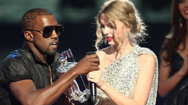 Kanye West jumped onstage after Taylor Swift won the "Best Female Video" award the 2009 MTV Video Music Awards. Picture: Getty ImagesSource:Getty Images