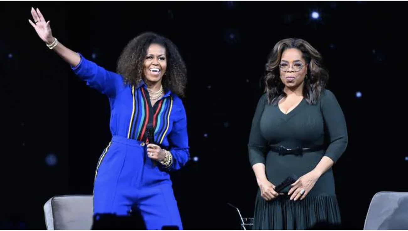 The Obamas are more experienced than the Sussexes at being global leaders and influencers. Michelle Obama and Oprah Winfrey during Oprah’s 2020 Vision: Your Life in Focus tour. Picture: Theo Wargo/Getty ImagesSource:Getty Images
