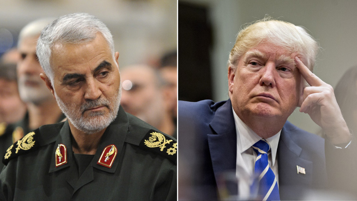 (L) Qasem Soleimani © Getty Images / Anadolu Agency / Press Office of Iranian Supreme Leader; (R) Donald Trump © Getty Images / Andrew Harrer-Pool