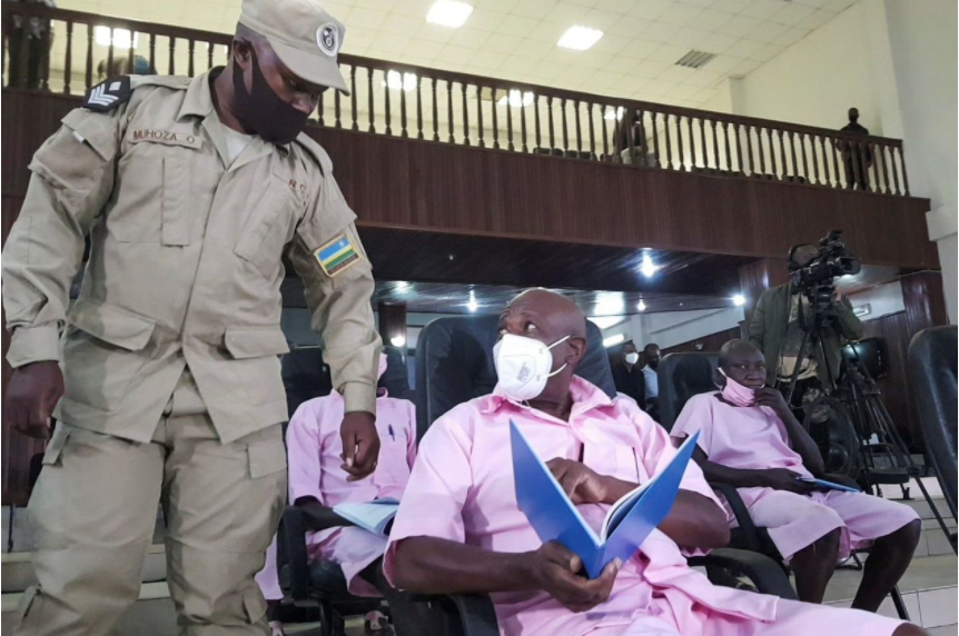 Paul Rusesabagina, portrayed as a hero in a Hollywood movie about Rwanda's 1994 genocide, inside the courtroom in Kigali on Wednesday. PHOTO: CLEMENT UWIRINGIYIMANA/REUTERS