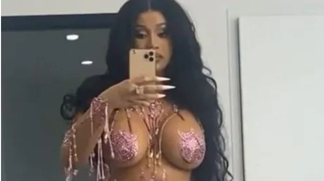 Cardi B's outrageous sheer outfit. Picture: InstagramSource:Instagram