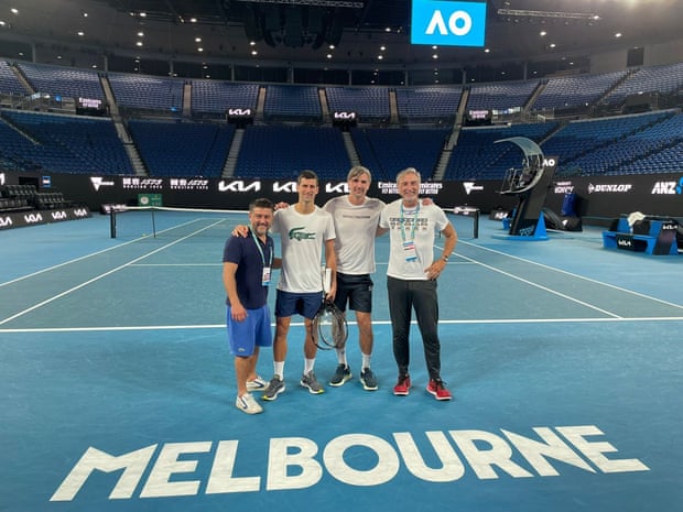 Novak Djokovic posted this picture after he was released from detention in Melbourne and returned to practice. Photograph: @DjokerNole/Twitter