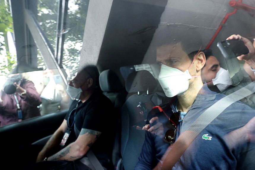 Serbian tennis player Novak Djokovic left detention at Melbourne’s Park Hotel on Sunday. PHOTO: LOREN ELLIOTT/REUTERS
