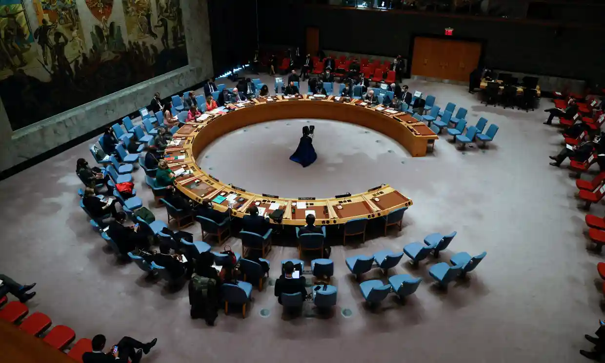 United Nations security council hold a meeting on the situation between Ukraine and Russia at UN headquarters in New York. Photograph: Jason Szenes/EPA
