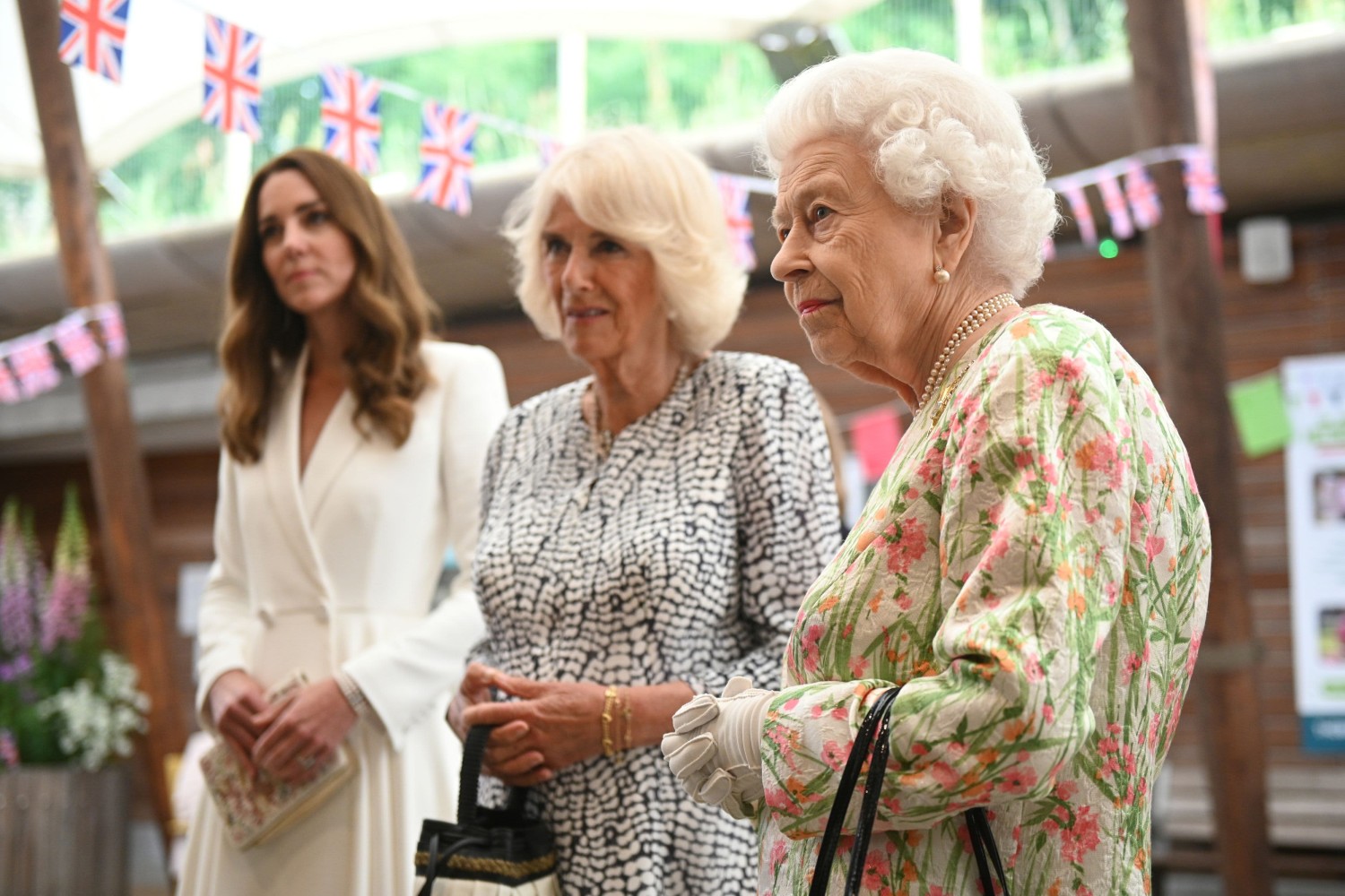 Britain’s Queen Elizabeth, Britain’s Camilla, Duchess of Cornwall and Britain’s Catherine, Duchess of Cambridge, attend an event on the sidelines of the G7 summit, at the Eden Project in Cornwall, Britain June 11, 2021. Oli Scarf | Reuters