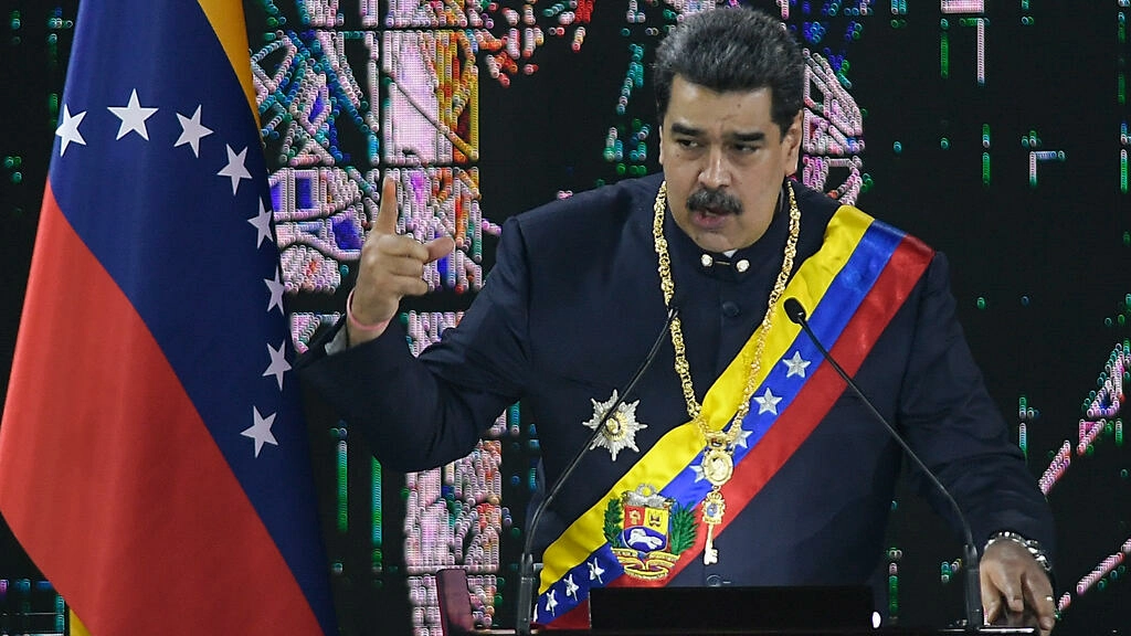 Venezuelan President Nicolas Maduro speaks during a ceremony marking the start of the judicial year at the Supreme Court in Caracas, Venezuela, on January 27, 2022. © Matias Delacroix, AP