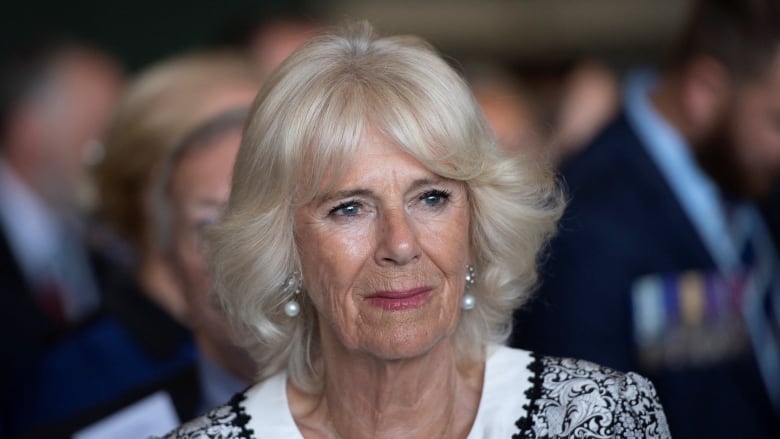 Camilla, Duchess of Cornwall, attends the 40th anniversary of the Falkland conflict in Portsmouth, England, on Thursday. (Eddie Mulholland/Reuters)