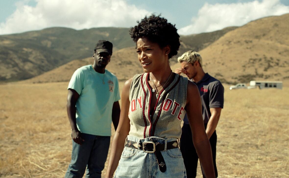 From left, Daniel Kaluuya, Keke Palmer, and Brandon Perea appear in a scene from Nope. (Universal Pictures via The Associated Press)