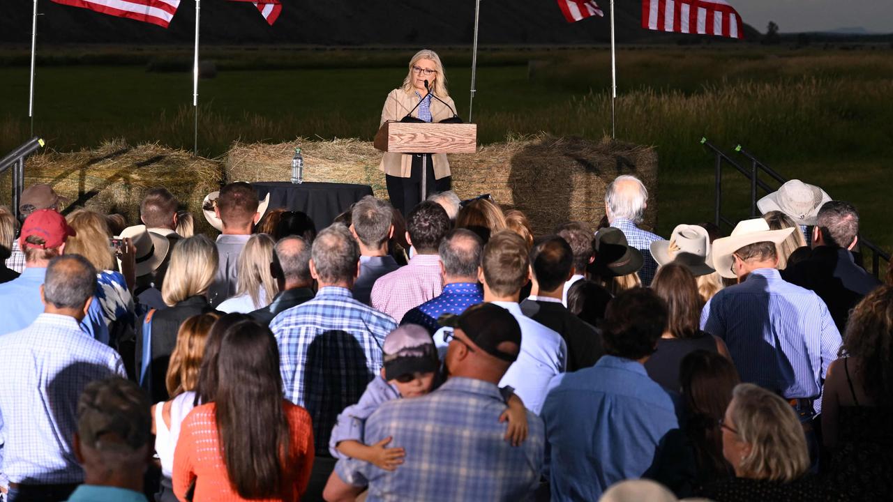 Ms Cheney speaking to supporters in Wyoming. Picture: Patrick Fallon/AFP