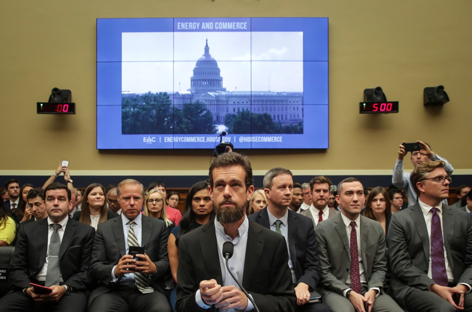 Twitter's Dorsey testifies in a House hearing about transparency and accountability in 2018. (Drew Angerer/Getty Images)