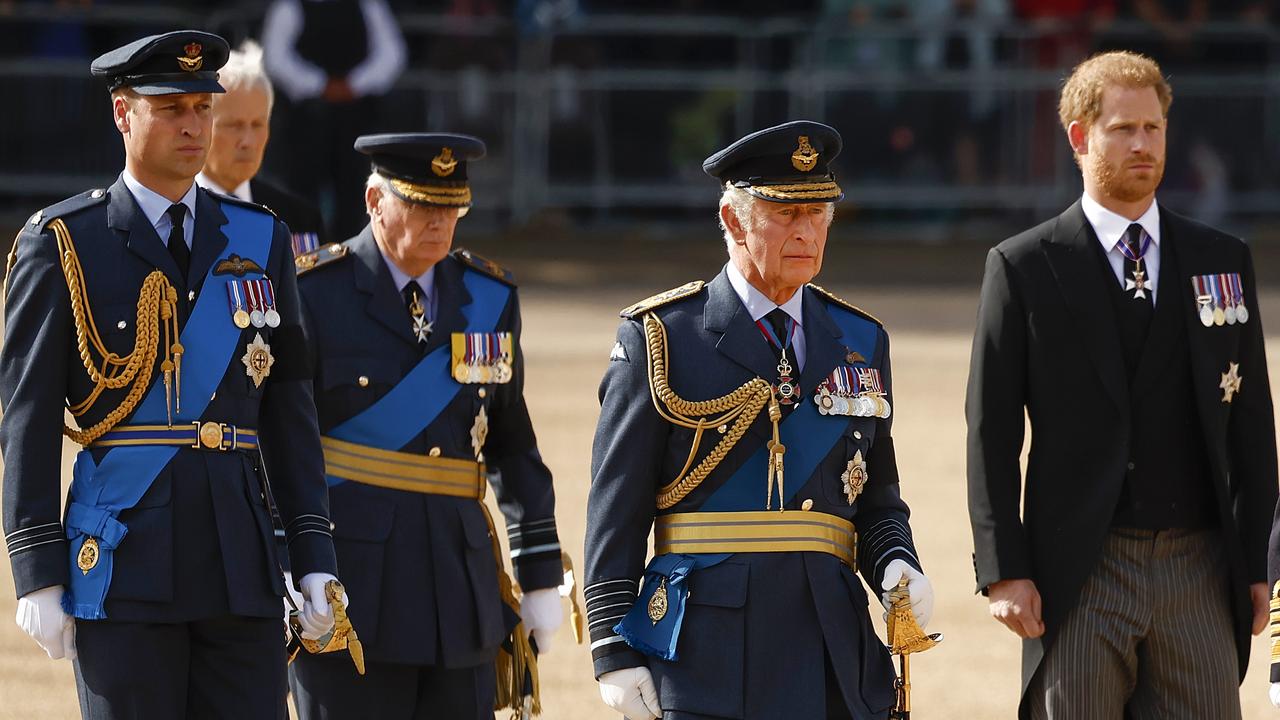 Prince William, King Charles III and Prince Harry walk behind the coffin during the procession for the Lying-in State of Queen Elizabeth II Picture: Jeff J Mitchell - WPA Pool/Getty Images