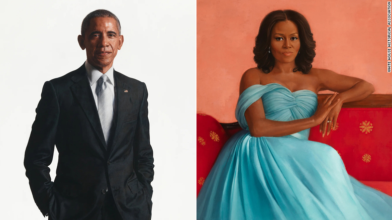 Barack and Michelle Obama make first joint return to the White House for unveiling of official portraits