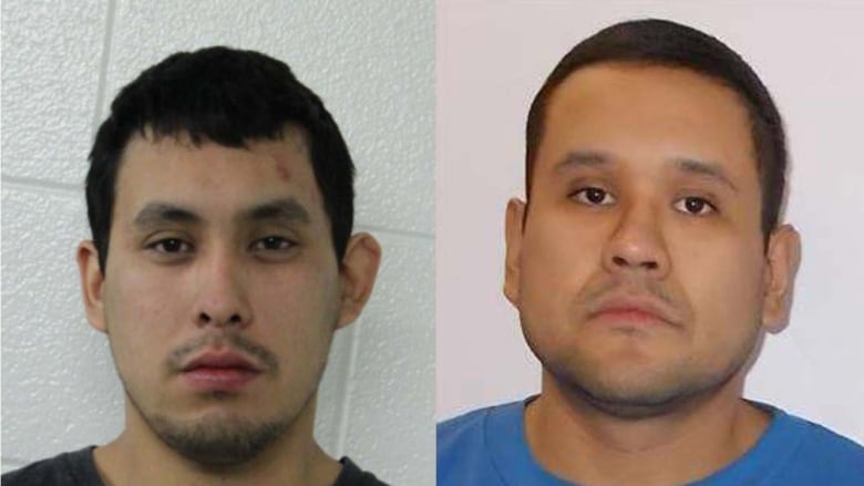 RCMP are searching for Damien Sanderson, left, and Myles Sanderson. Damien is described as five feet seven inches tall, about 155 pounds, with black hair and brown eyes. P(RCMP)
