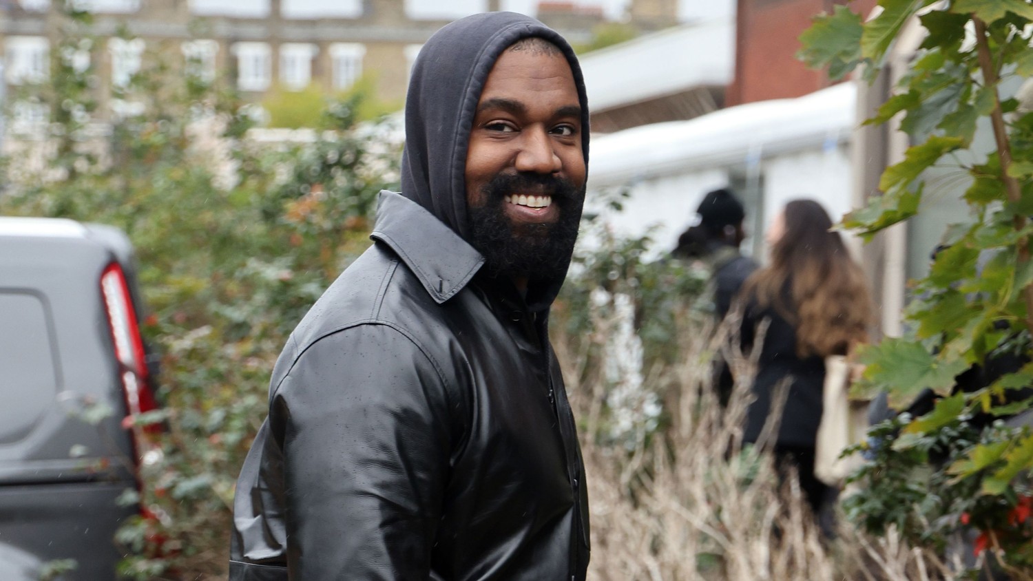 Neil Mockford/GC Images/Getty Images / Kanye West is seen during London Fashion Week on September 26.