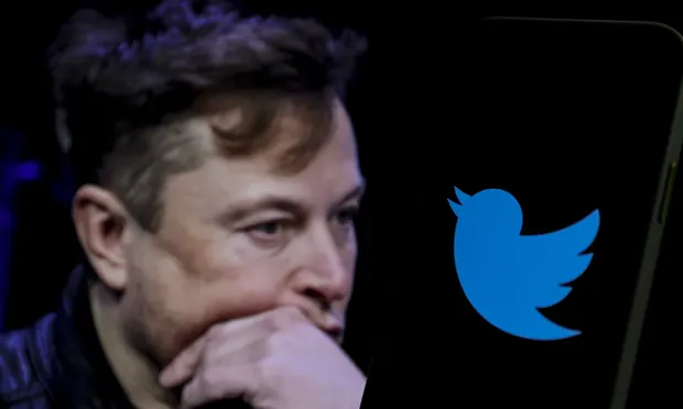Elon Musk and the Twitter logo. Photograph: Anadolu Agency/Getty Images
