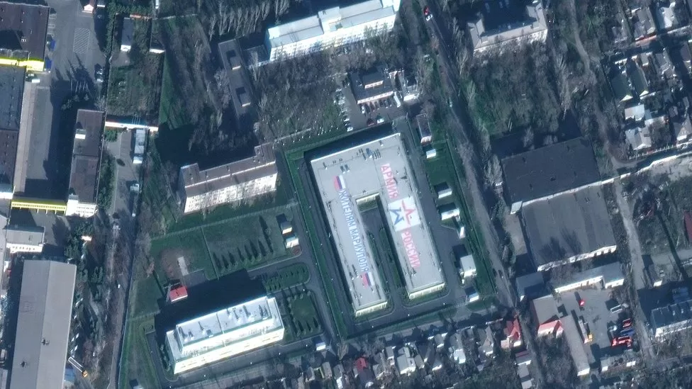 MAXAR /The newly constructed Russian military base in Mariupol suggests Russia is seeking to dig in in the city