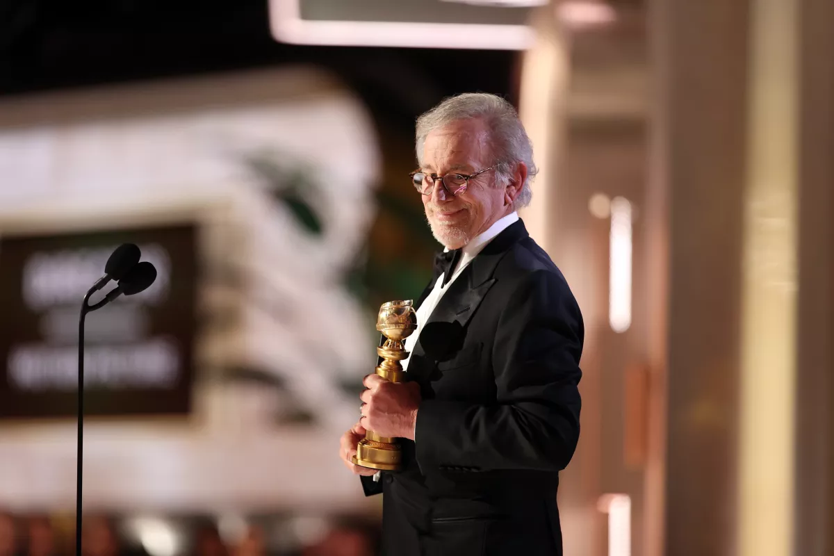 Steven Spielberg accepts the Golden Globe for best director for “The Fabelmans.” (Christopher Polk / NBC via Getty Images)