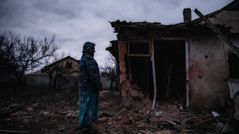 A building in Donetsk damaged by Ukrainian shelling on January 4, 2023. ©  RIA Novosti